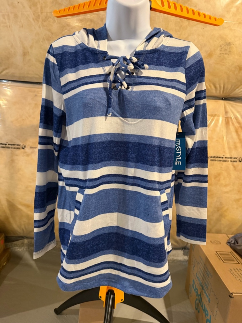 mySTYLE Blue & White Striped Lace-Up Hoodie